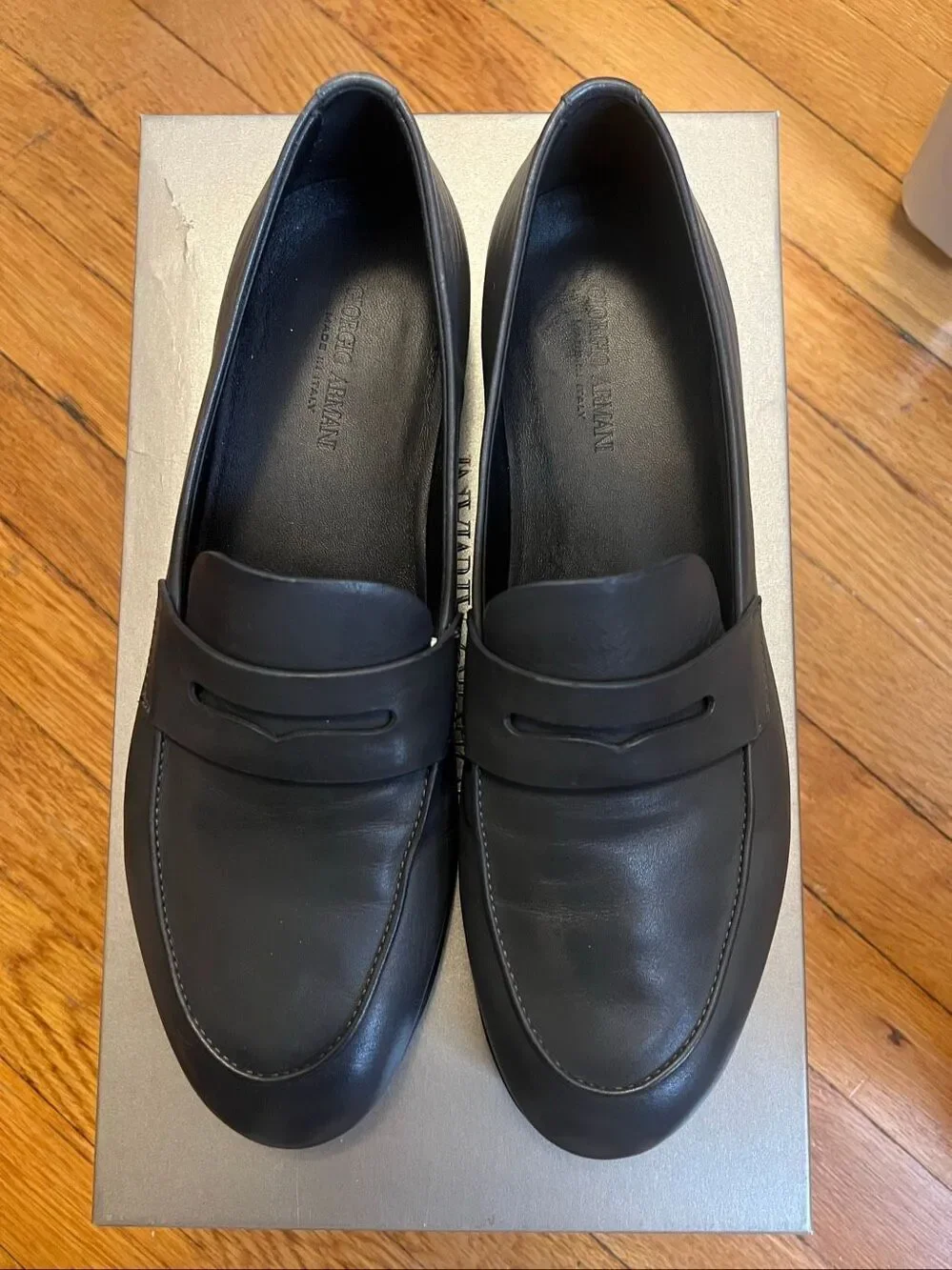 Giorgio Armani Leather Penny Loafers Size 8.5 - New
